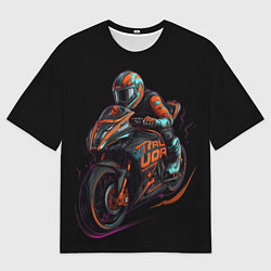 Мужская футболка оверсайз Мотоцикл будущего в стиле киберпанк
