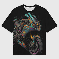 Мужская футболка оверсайз Темный мотоцикл на черном фоне