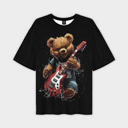 Мужская футболка оверсайз Большой плюшевый медведь играет на гитаре