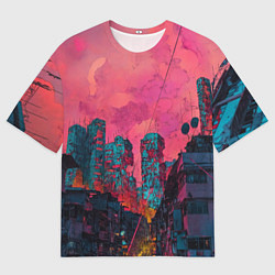 Футболка оверсайз мужская Абстрактный город в неоновых цветах, цвет: 3D-принт