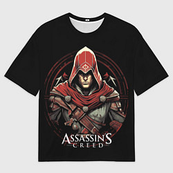 Мужская футболка оверсайз Assassins creed в красном капюшоне