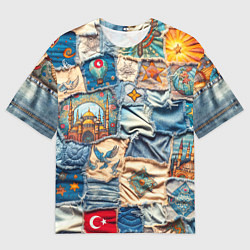 Футболка оверсайз мужская Джинсы в Турции - пэчворк, цвет: 3D-принт