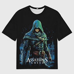 Мужская футболка оверсайз Assassins creed персонаж нарисован на черном
