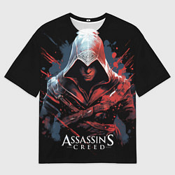 Мужская футболка оверсайз Assassins creed красная краска