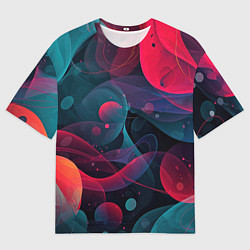 Футболка оверсайз мужская Синие и розовые лепестки абстракции, цвет: 3D-принт