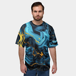Футболка оверсайз мужская Синяя абстракция с золотым напылением, цвет: 3D-принт — фото 2
