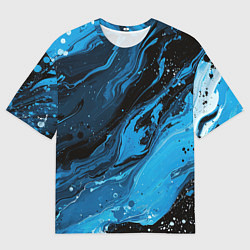 Мужская футболка оверсайз Черно-синяя абстракция геометрическая