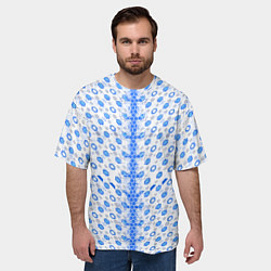Футболка оверсайз мужская Синие киберпанк ячейки на белом фоне, цвет: 3D-принт — фото 2