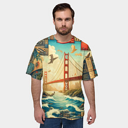 Футболка оверсайз мужская Мост через реку и пэчворк - нейросеть арт USA brid, цвет: 3D-принт — фото 2