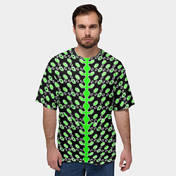 Футболка оверсайз мужская Зелёные киберпанк ячейки на чёрном фоне, цвет: 3D-принт — фото 2