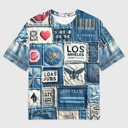 Футболка оверсайз мужская Лос Анджелес на джинсах-пэчворк, цвет: 3D-принт
