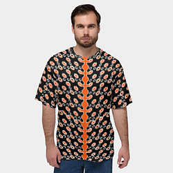 Футболка оверсайз мужская Оранжевые киберпанк ячейки на чёрном фоне, цвет: 3D-принт — фото 2