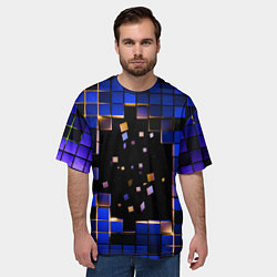 Футболка оверсайз мужская Окно в пространство - синие кубы, цвет: 3D-принт — фото 2