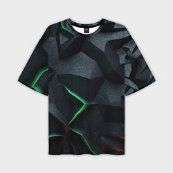 Мужская футболка оверсайз Green dark abstract geometry style