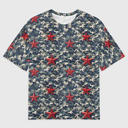 Мужская футболка оверсайз Красные звезды на камуфляже