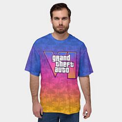 Футболка оверсайз мужская GTA 6 - пальмы и логотип, цвет: 3D-принт — фото 2