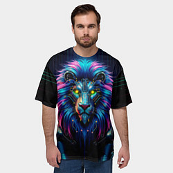 Футболка оверсайз мужская Неоновый лев в стиле киберпанк, цвет: 3D-принт — фото 2