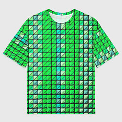 Мужская футболка оверсайз Зелёные плитки и чёрная обводка