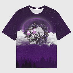 Мужская футболка оверсайз Огненный череп на фоне луны