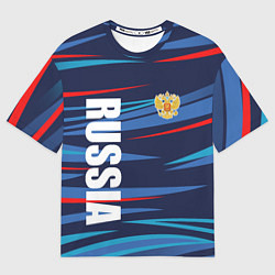 Футболка оверсайз мужская Россия - blue stripes, цвет: 3D-принт