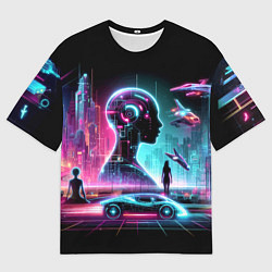Футболка оверсайз мужская Футуристический коллаж - нейросеть, цвет: 3D-принт