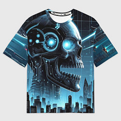 Футболка оверсайз мужская Cyberpunk skull - metropolis neon glow, цвет: 3D-принт