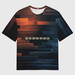 Футболка оверсайз мужская Надпись Freedom на стене, цвет: 3D-принт