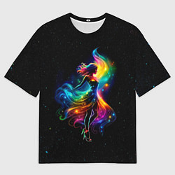 Футболка оверсайз мужская Неоновая танцовщица в звездном небе, цвет: 3D-принт