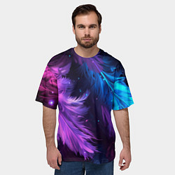 Футболка оверсайз мужская Искрящиеся перья в розовых и голубых оттенках, цвет: 3D-принт — фото 2