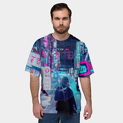 Футболка оверсайз мужская Дождливый неоновый вечер в Японии, цвет: 3D-принт — фото 2
