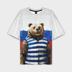 Мужская футболка оверсайз Медведь и флаг России