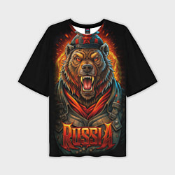 Мужская футболка оверсайз Мощный красный медведь - Russia