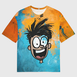 Футболка оверсайз мужская Красочный человечек веселым лицом, цвет: 3D-принт