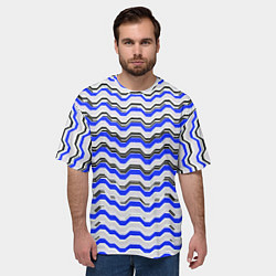 Футболка оверсайз мужская Black and blue stripes on a white background, цвет: 3D-принт — фото 2