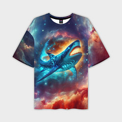 Мужская футболка оверсайз Космическая неоновая акула - нейросеть