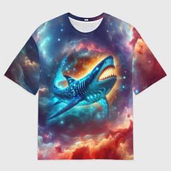 Футболка оверсайз мужская Космическая неоновая акула - нейросеть, цвет: 3D-принт