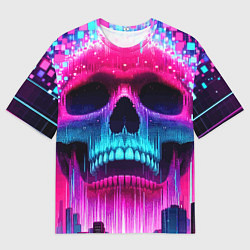 Футболка оверсайз мужская Pixel skull blast brain - cyber city ai art, цвет: 3D-принт