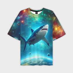 Мужская футболка оверсайз Большая белая акула в космическом пространстве