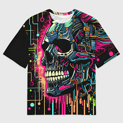Мужская футболка оверсайз Кибер череп - нейросеть