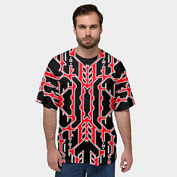 Футболка оверсайз мужская Техно красные линии с белой обводкой на чёрном фон, цвет: 3D-принт — фото 2