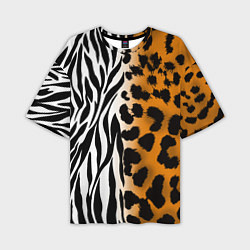 Мужская футболка оверсайз Леопардовые пятна с полосками зебры
