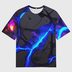Футболка оверсайз мужская Темный синий неон из разлома плит, цвет: 3D-принт