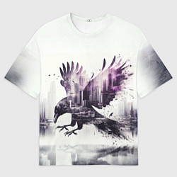 Мужская футболка оверсайз Черный ворон и город