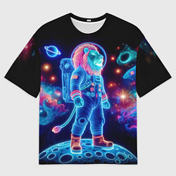 Мужская футболка оверсайз Неоновый лев космонавт - нейросеть