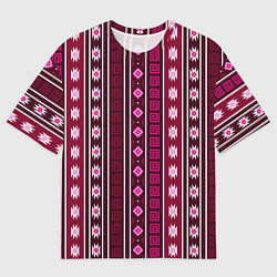 Футболка оверсайз мужская Темно-розовый вертикальный этнический узор, цвет: 3D-принт