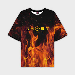 Мужская футболка оверсайз Ghost of Tsushima в огне