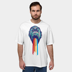 Футболка оверсайз мужская Обезьяна с радугой, цвет: 3D-принт — фото 2