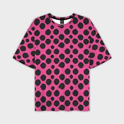 Мужская футболка оверсайз Гороховый тренд черный на розовом фоне