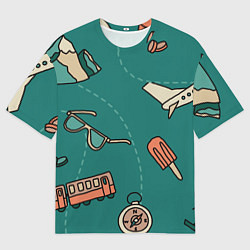Футболка оверсайз мужская Предметы для путешествий, транспорт, цвет: 3D-принт