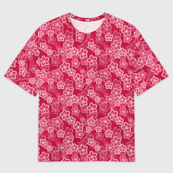 Футболка оверсайз мужская Красно-белый цветочный узор ретро, цвет: 3D-принт